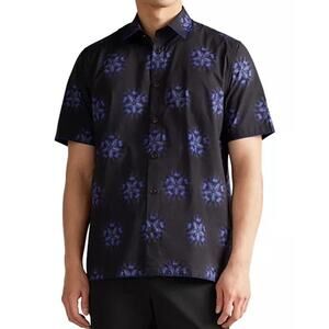 Ted Baker Mens Psychedelic Button Up Shirt Medium Black Blue Indie Retro Casual